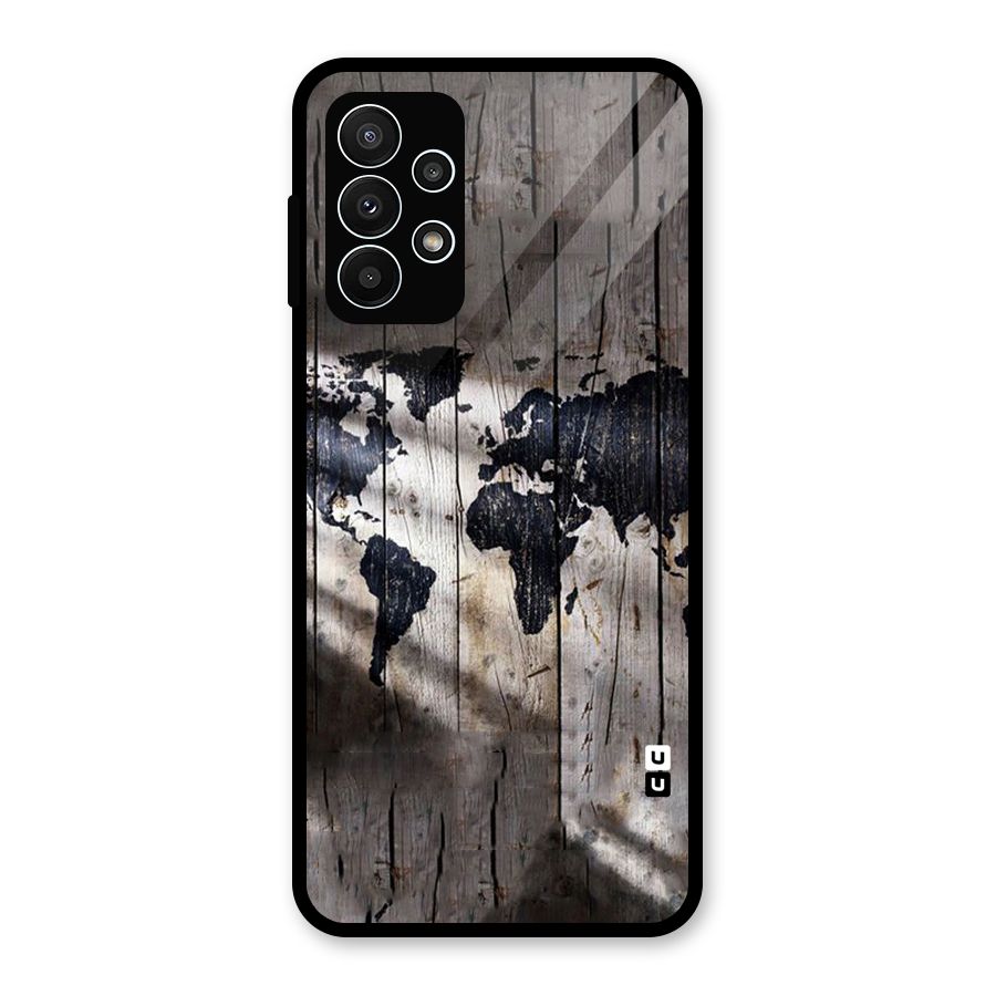 World Map Wood Design Glass Back Case for Galaxy A23