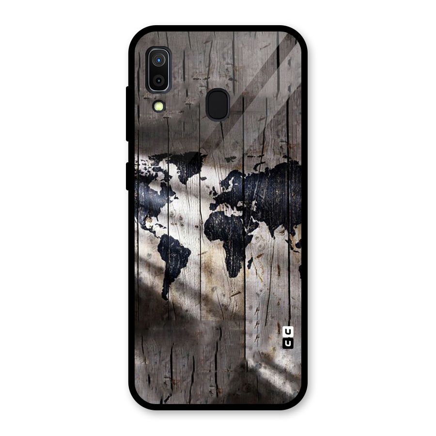 World Map Wood Design Glass Back Case for Galaxy A30