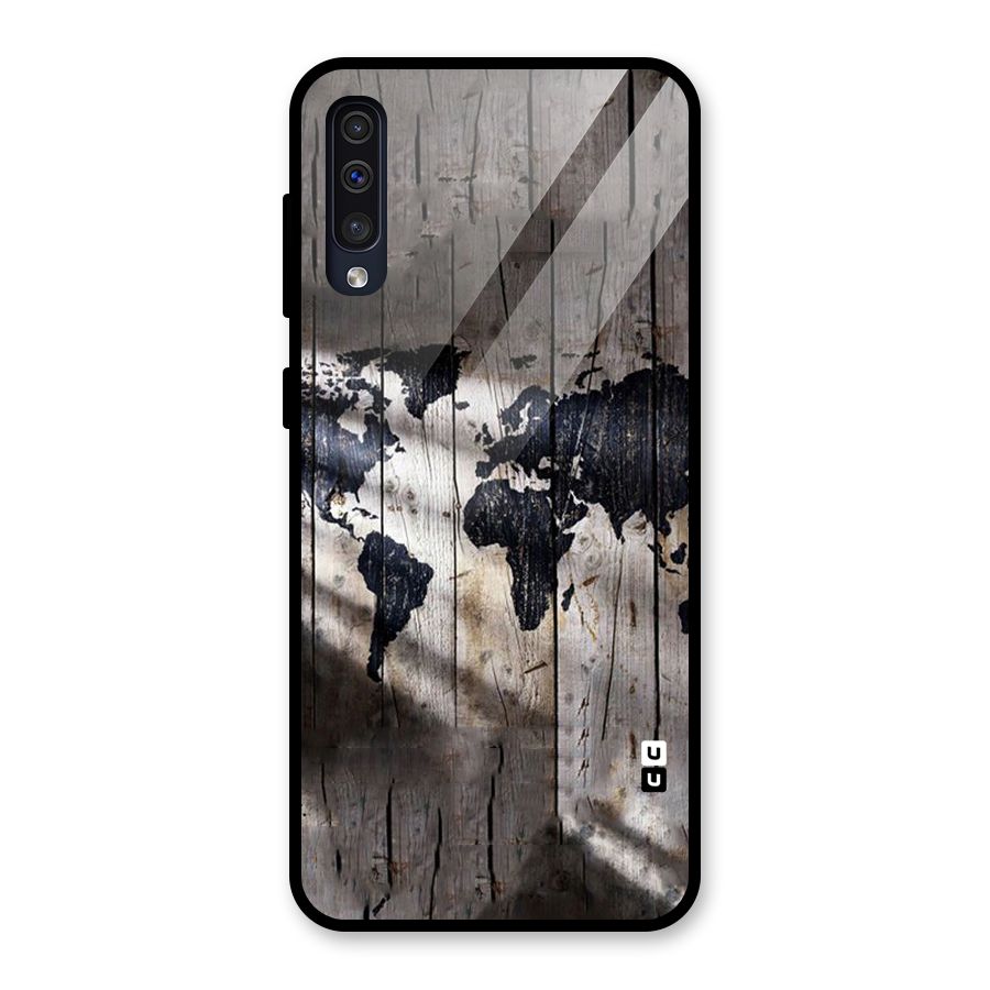 World Map Wood Design Glass Back Case for Galaxy A30s
