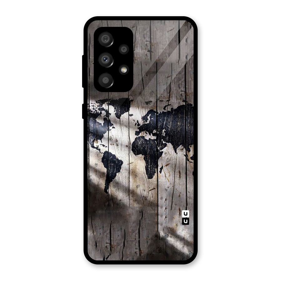 World Map Wood Design Glass Back Case for Galaxy A32