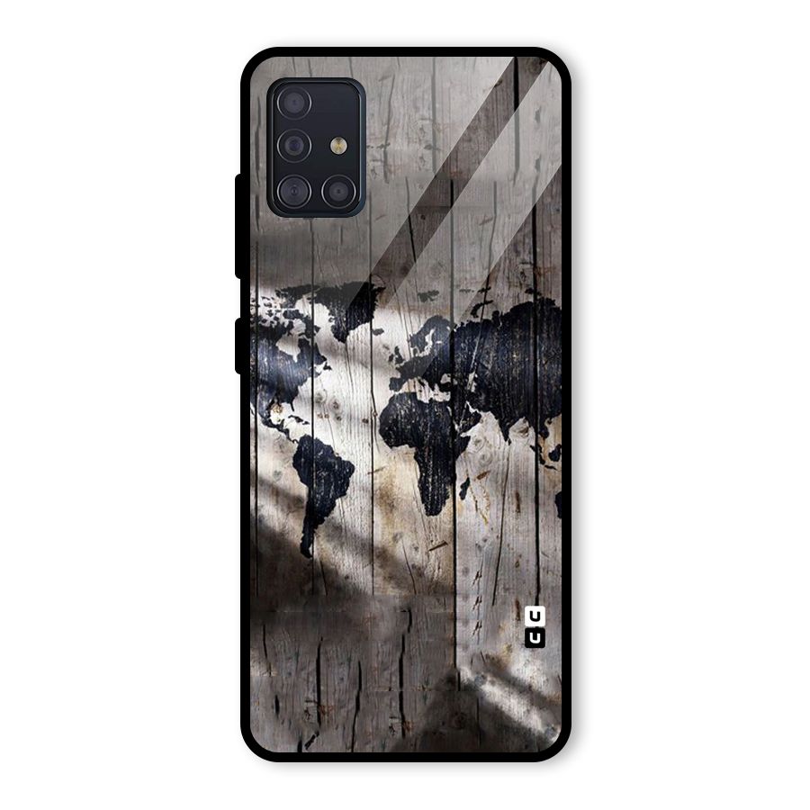 World Map Wood Design Glass Back Case for Galaxy A51