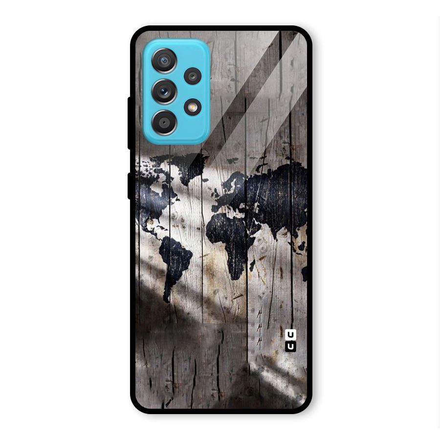 World Map Wood Design Glass Back Case for Galaxy A52