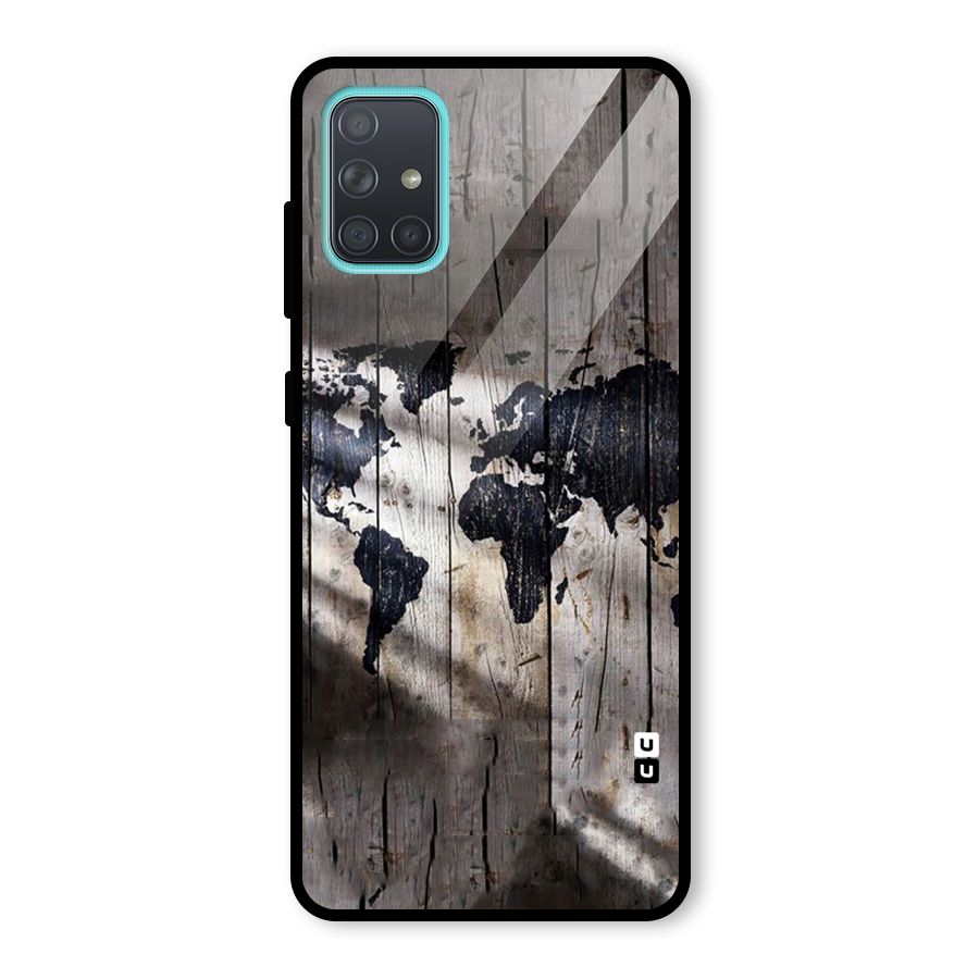 World Map Wood Design Glass Back Case for Galaxy A71