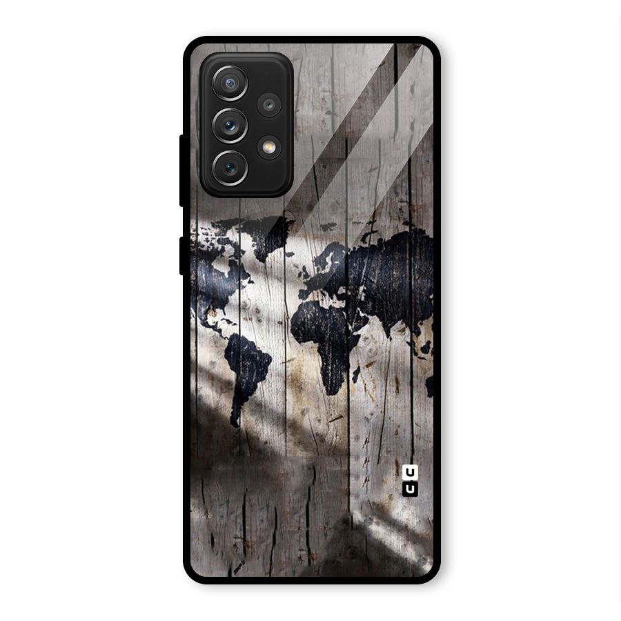 World Map Wood Design Glass Back Case for Galaxy A72