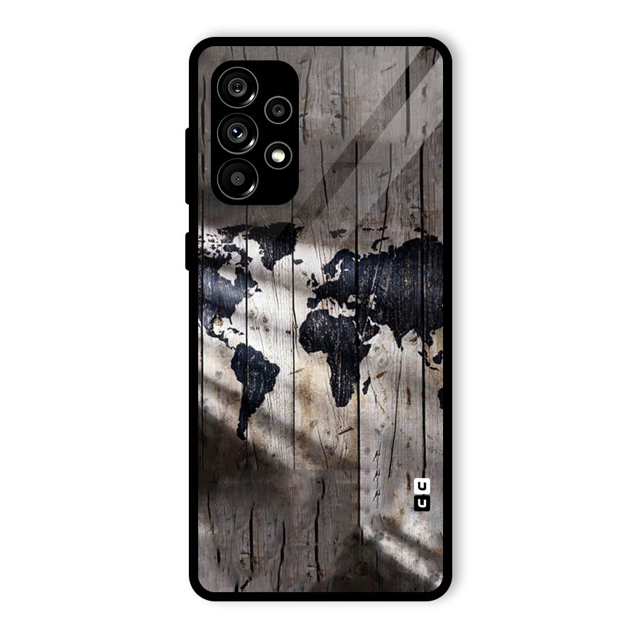 World Map Wood Design Glass Back Case for Galaxy A73 5G