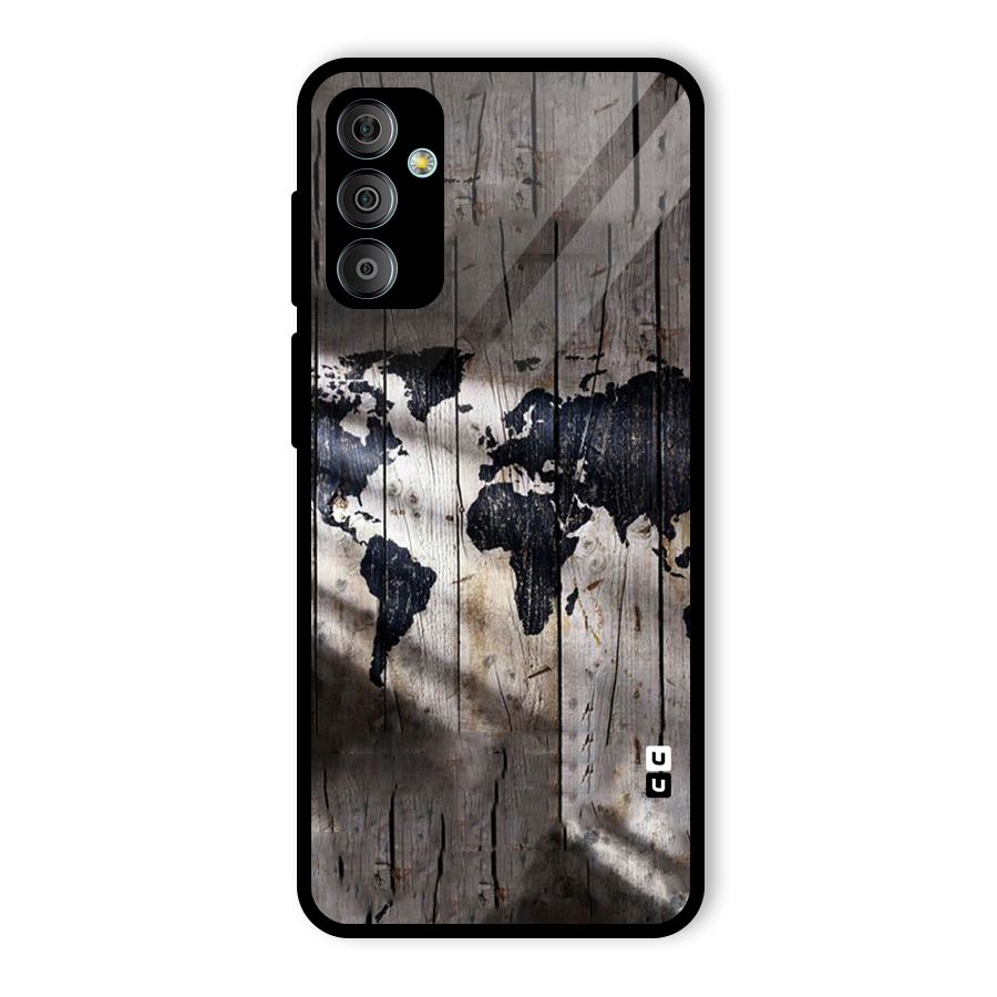 World Map Wood Design Glass Back Case for Galaxy F23