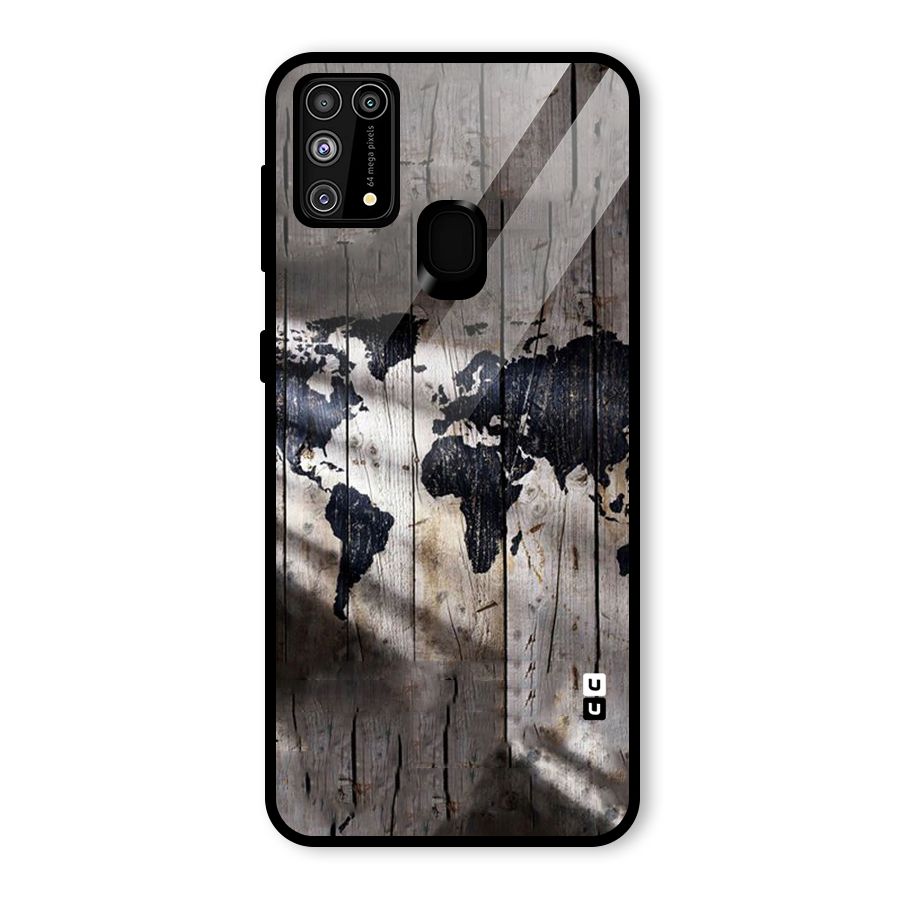 World Map Wood Design Glass Back Case for Galaxy F41
