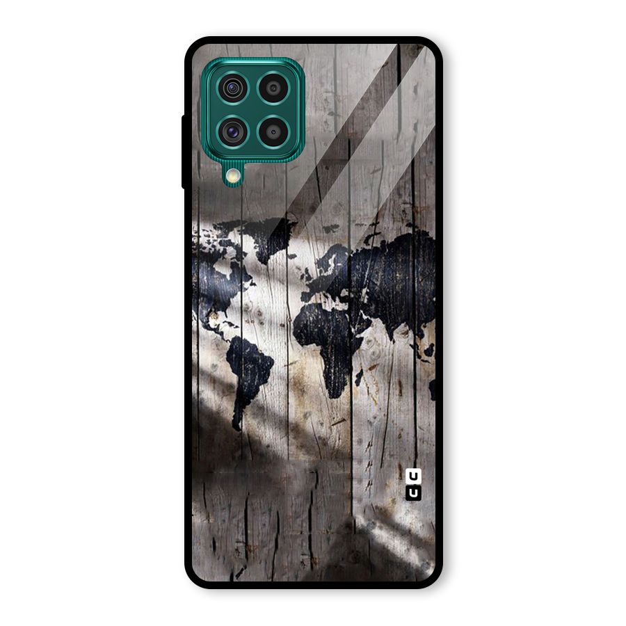World Map Wood Design Glass Back Case for Galaxy F62