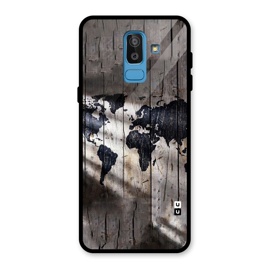 World Map Wood Design Glass Back Case for Galaxy J8