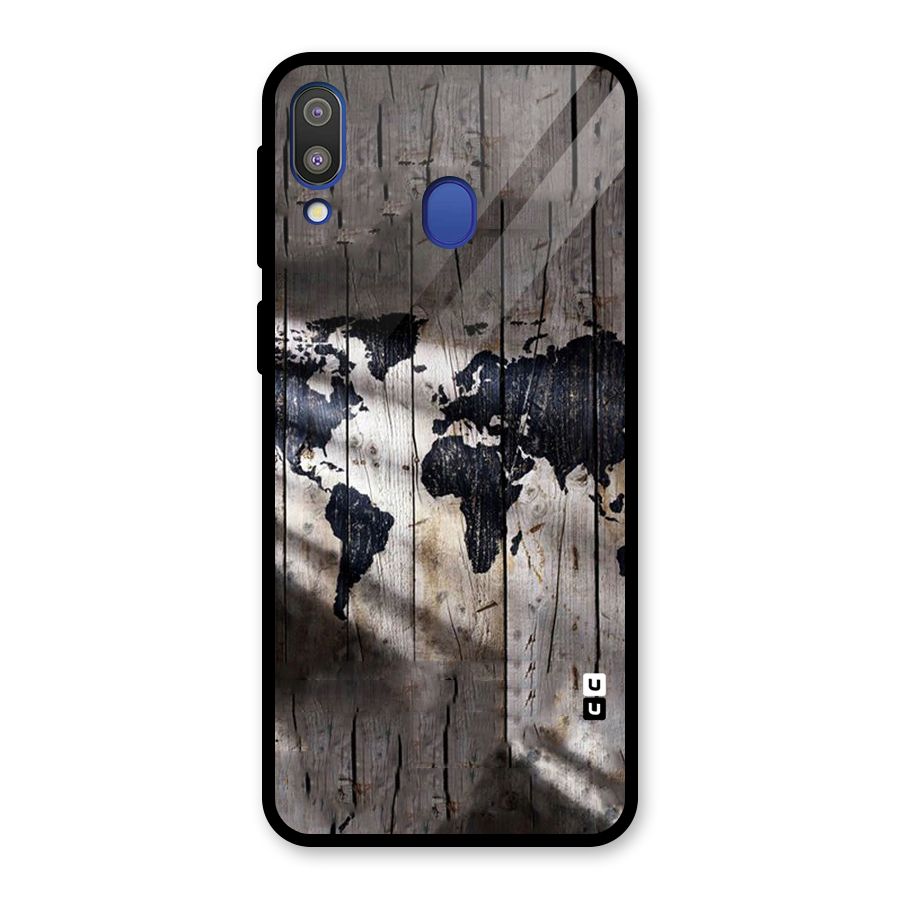 World Map Wood Design Glass Back Case for Galaxy M20