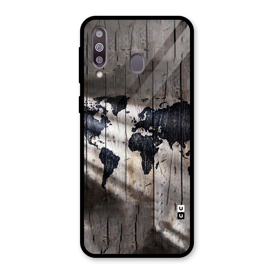 World Map Wood Design Glass Back Case for Galaxy M30
