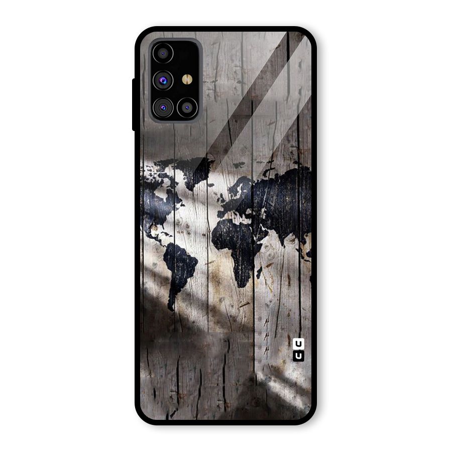 World Map Wood Design Glass Back Case for Galaxy M31s