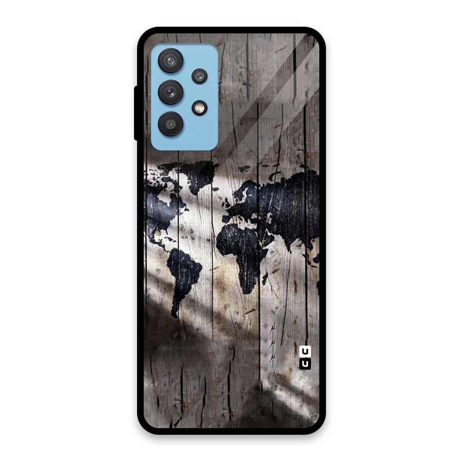 World Map Wood Design Glass Back Case for Galaxy M32 5G
