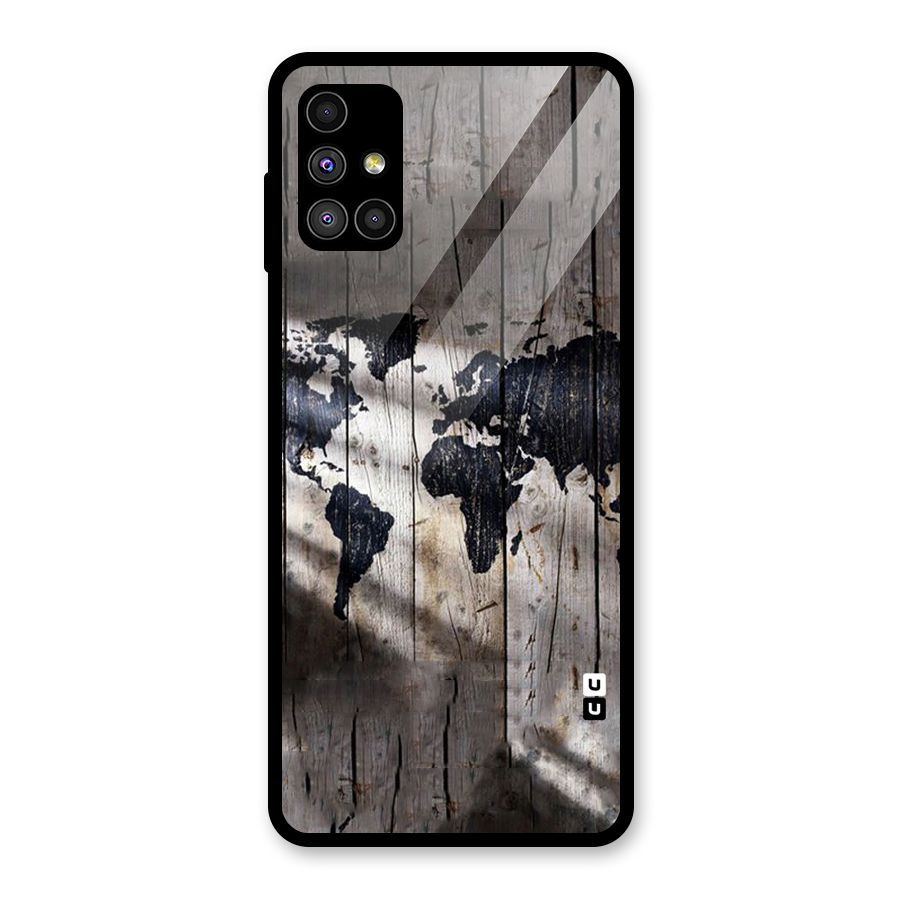 World Map Wood Design Glass Back Case for Galaxy M51