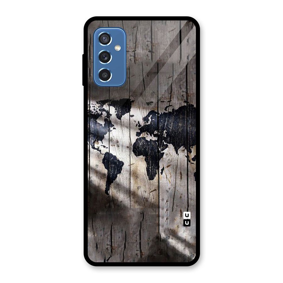 World Map Wood Design Glass Back Case for Galaxy M52 5G