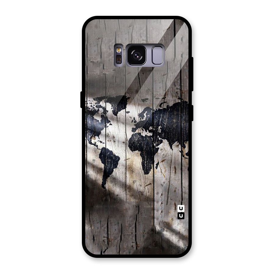 World Map Wood Design Glass Back Case for Galaxy S8