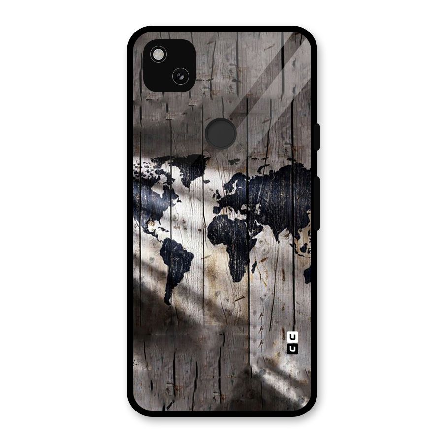 World Map Wood Design Glass Back Case for Google Pixel 4a