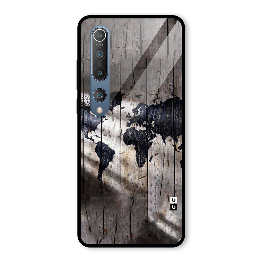World Map Wood Design Glass Back Case for Mi 10