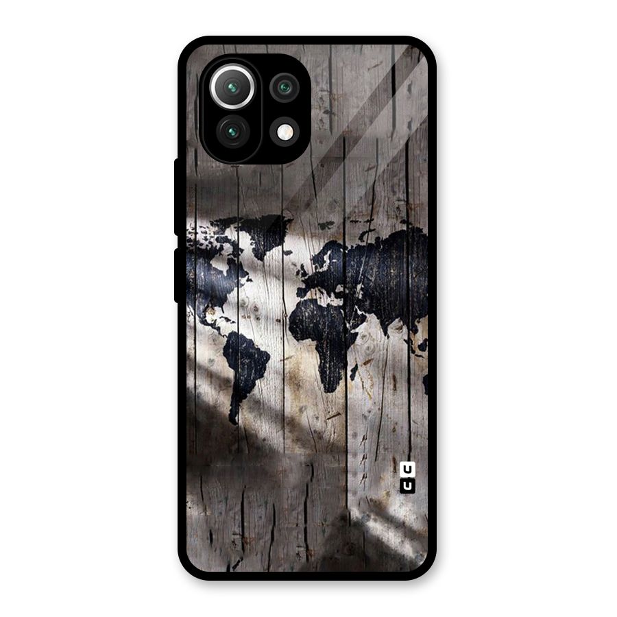 World Map Wood Design Glass Back Case for Mi 11 Lite NE 5G