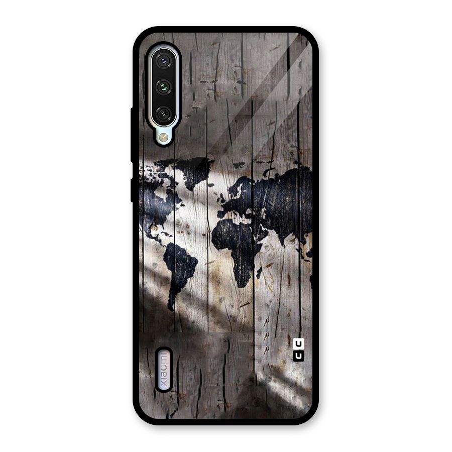 World Map Wood Design Glass Back Case for Mi A3