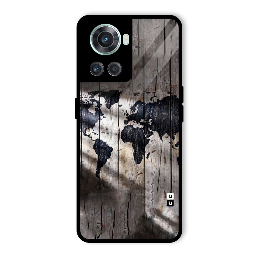 World Map Wood Design Glass Back Case for OnePlus 10R