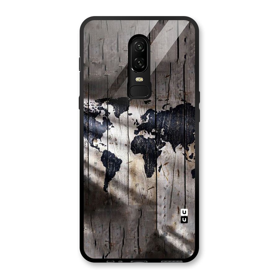 World Map Wood Design Glass Back Case for OnePlus 6