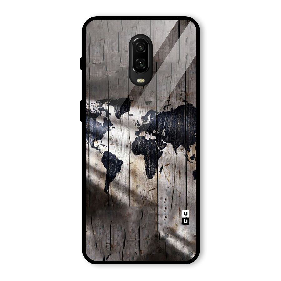 World Map Wood Design Glass Back Case for OnePlus 6T