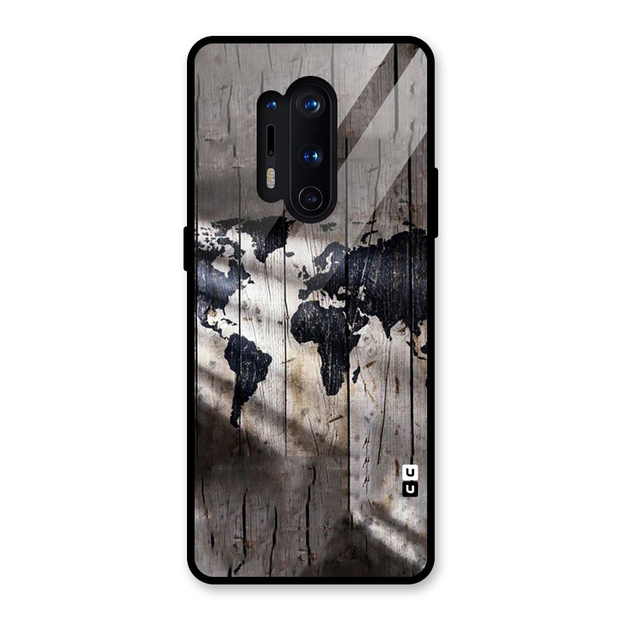 World Map Wood Design Glass Back Case for OnePlus 8 Pro