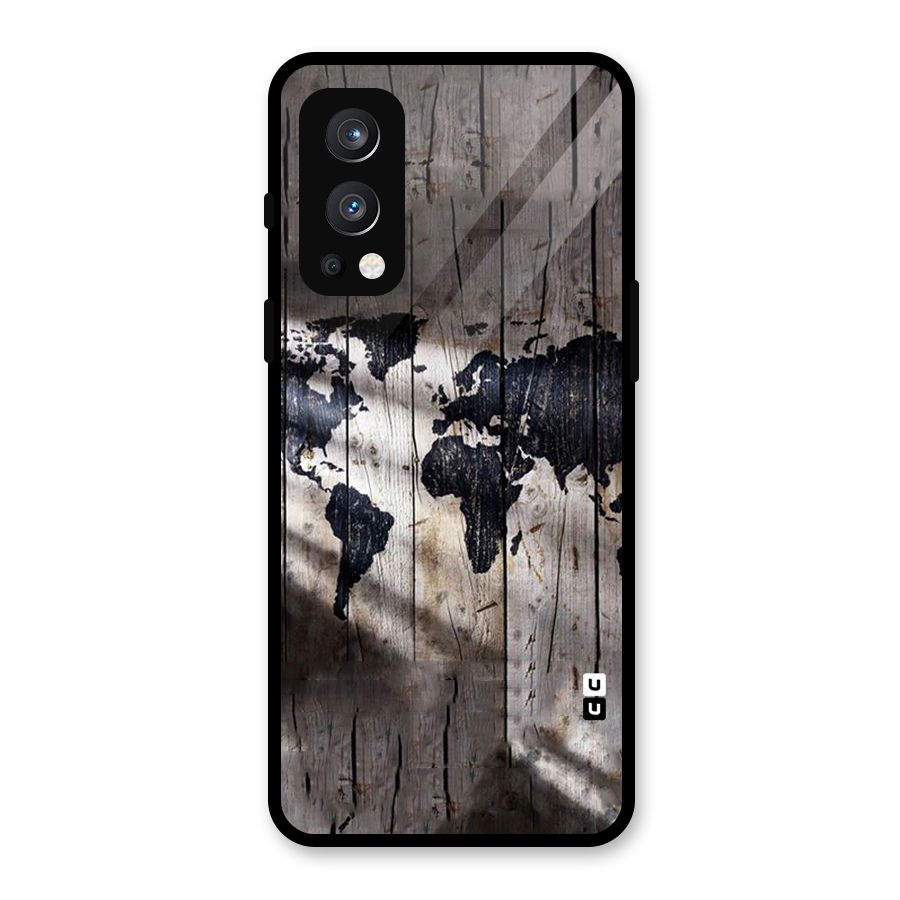 World Map Wood Design Glass Back Case for OnePlus Nord 2 5G