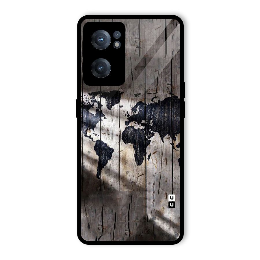 World Map Wood Design Glass Back Case for OnePlus Nord CE 2 5G