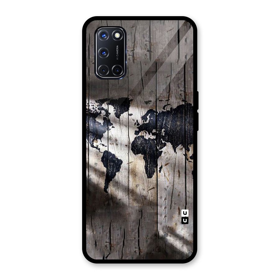 World Map Wood Design Glass Back Case for Oppo A52