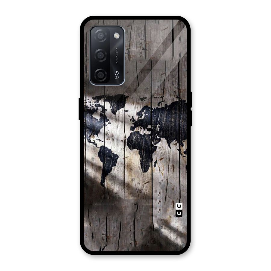 World Map Wood Design Glass Back Case for Oppo A53s 5G