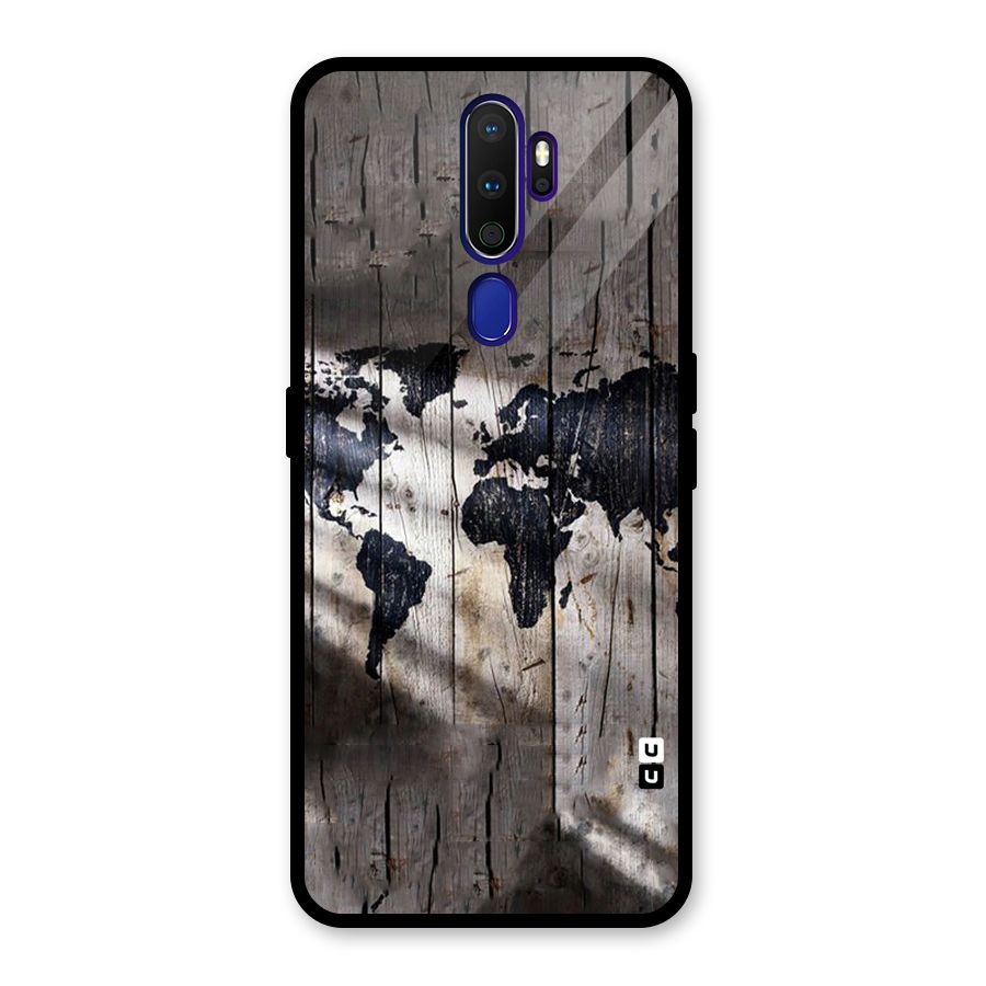 World Map Wood Design Glass Back Case for Oppo A9 (2020)