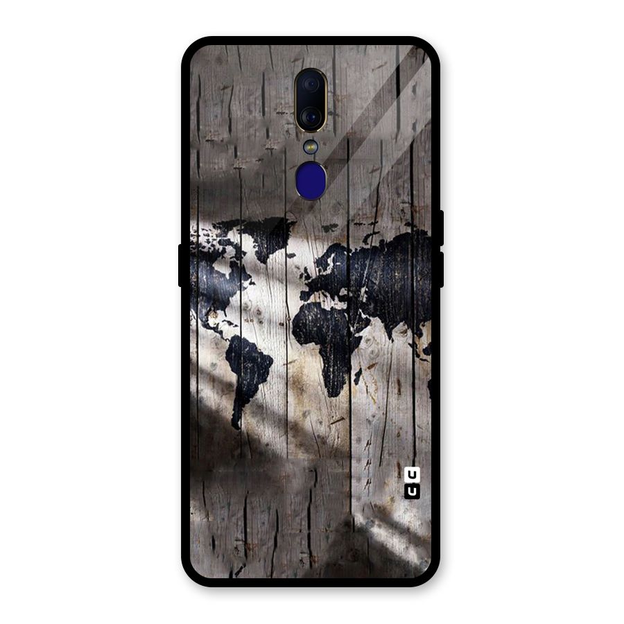 World Map Wood Design Glass Back Case for Oppo F11