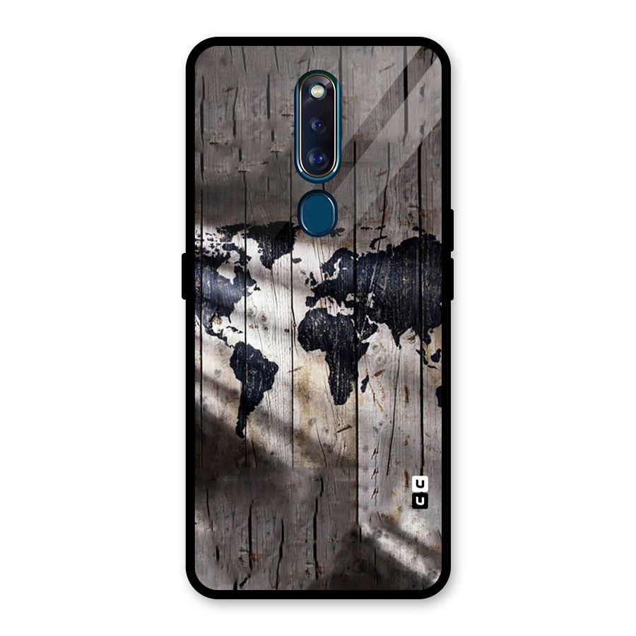World Map Wood Design Glass Back Case for Oppo F11 Pro