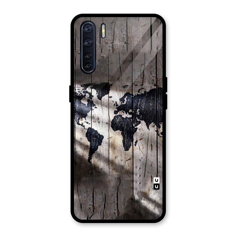 World Map Wood Design Glass Back Case for Oppo F15