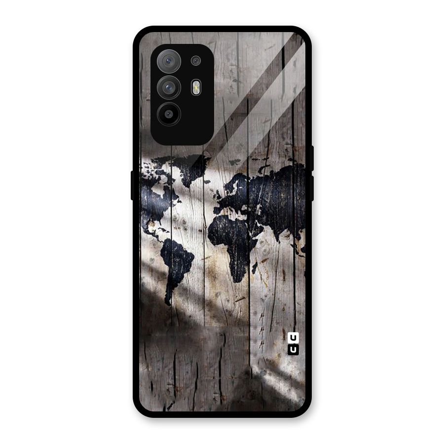 World Map Wood Design Glass Back Case for Oppo F19 Pro Plus 5G