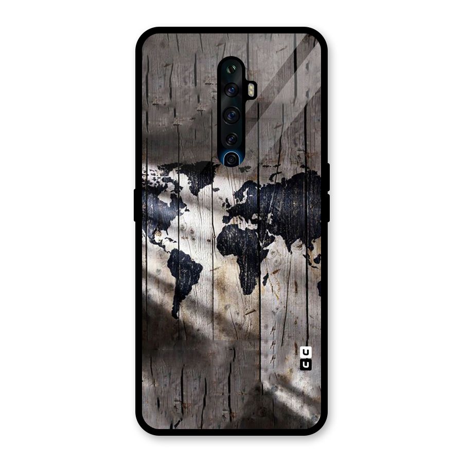 World Map Wood Design Glass Back Case for Oppo Reno2 F