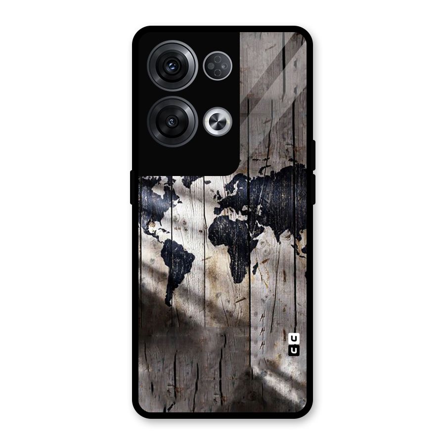 World Map Wood Design Glass Back Case for Oppo Reno8 Pro 5G