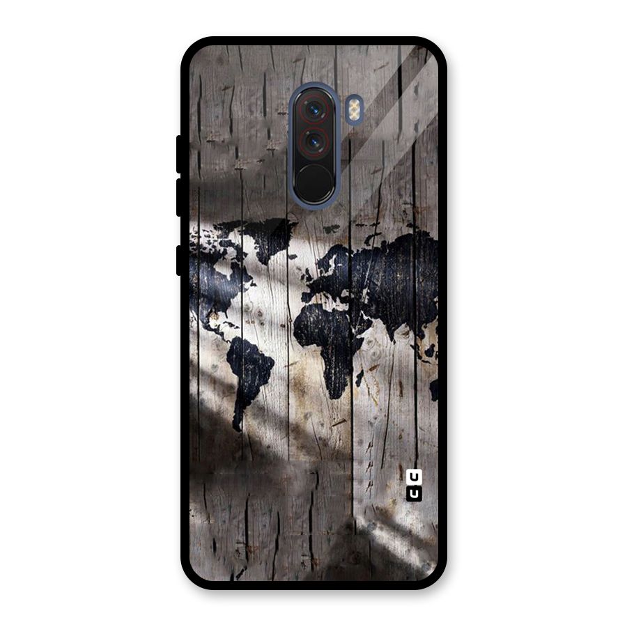 World Map Wood Design Glass Back Case for Poco F1