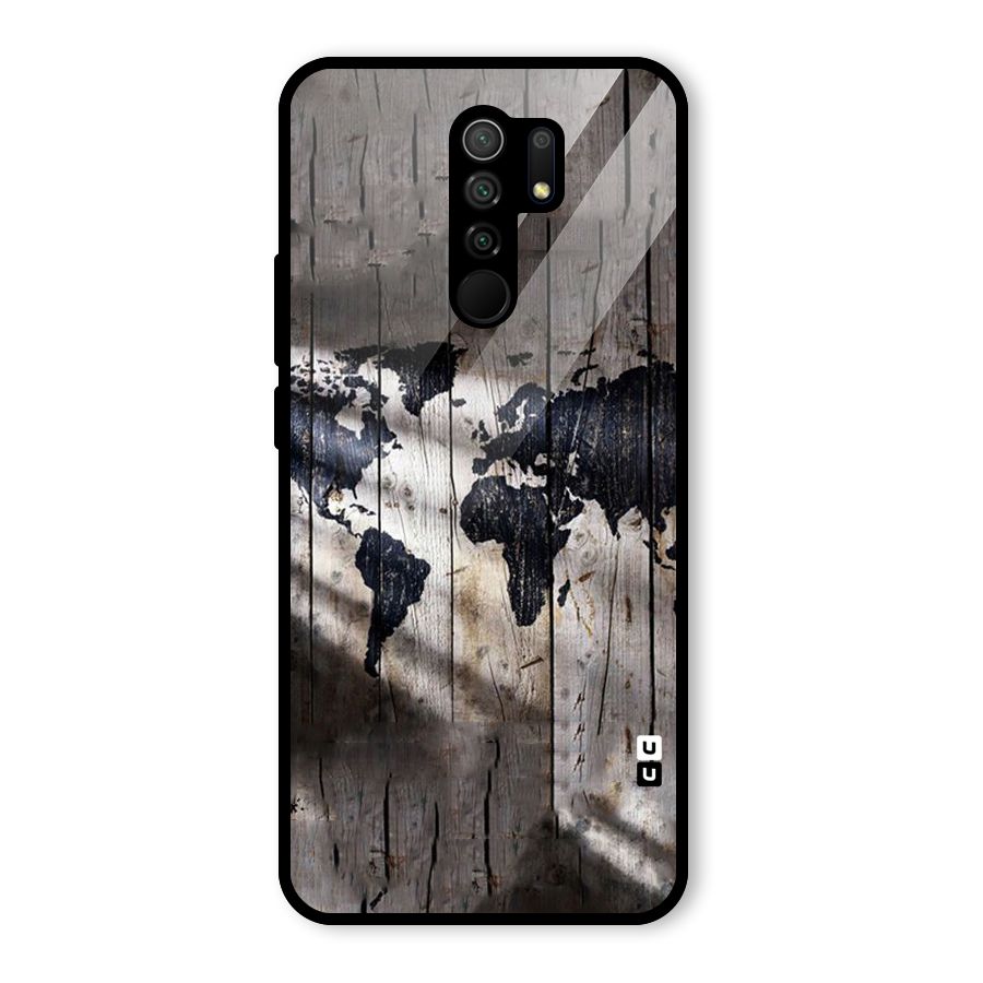 World Map Wood Design Glass Back Case for Poco M2