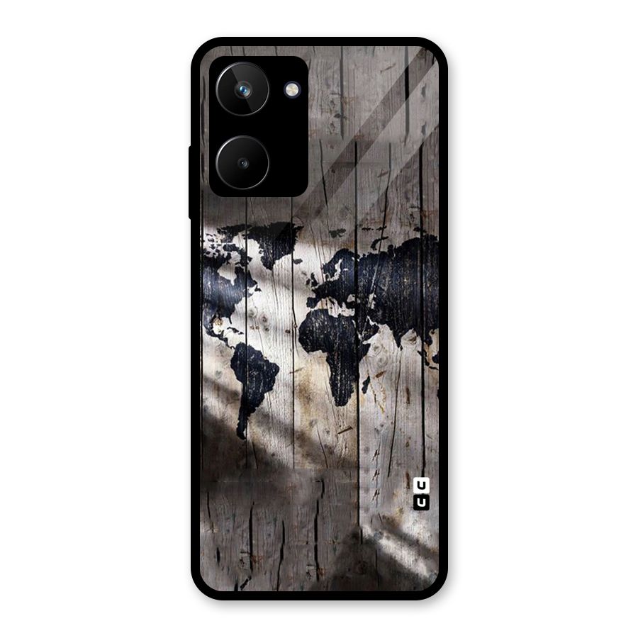 World Map Wood Design Glass Back Case for Realme 10
