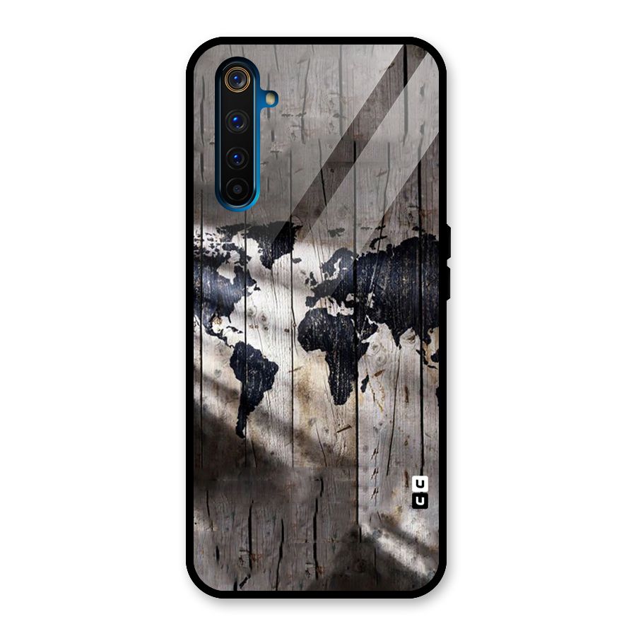 World Map Wood Design Glass Back Case for Realme 6 Pro