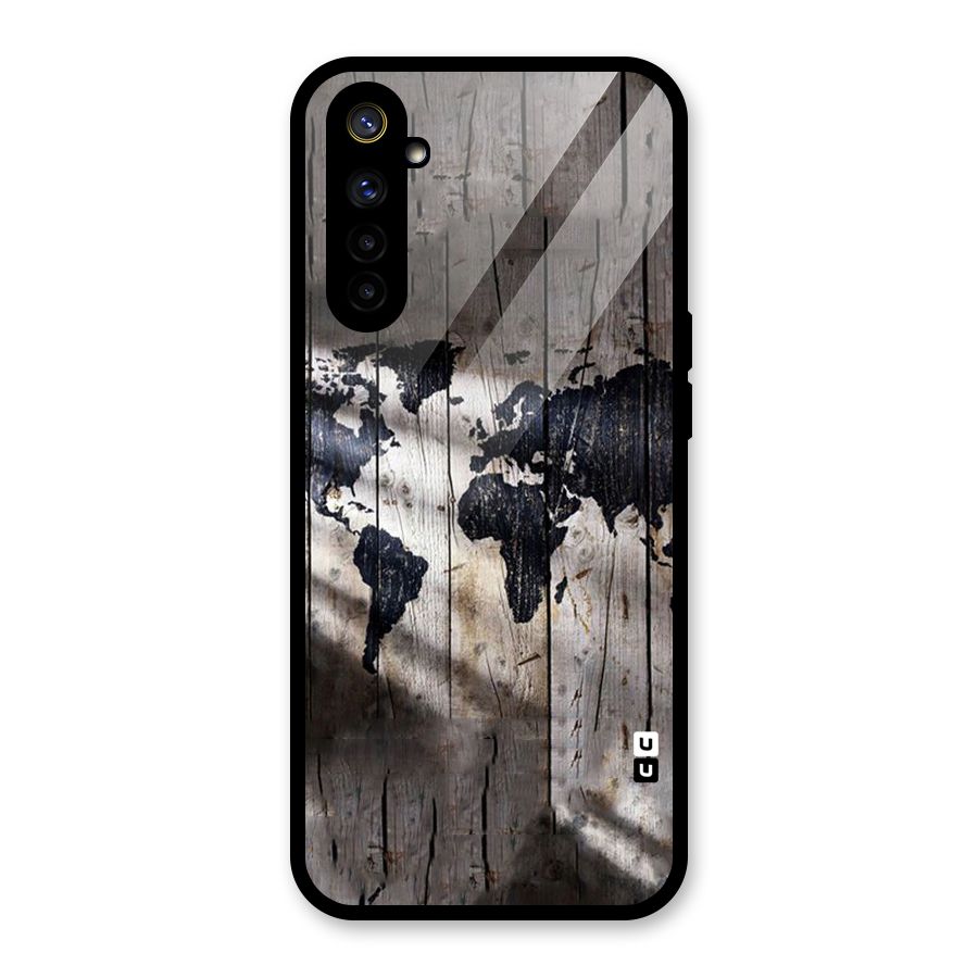 World Map Wood Design Glass Back Case for Realme 6i