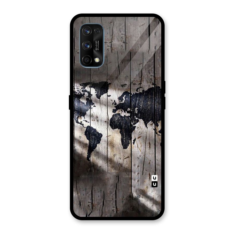 World Map Wood Design Glass Back Case for Realme 7 Pro