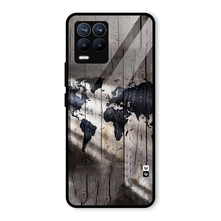 World Map Wood Design Glass Back Case for Realme 8 Pro