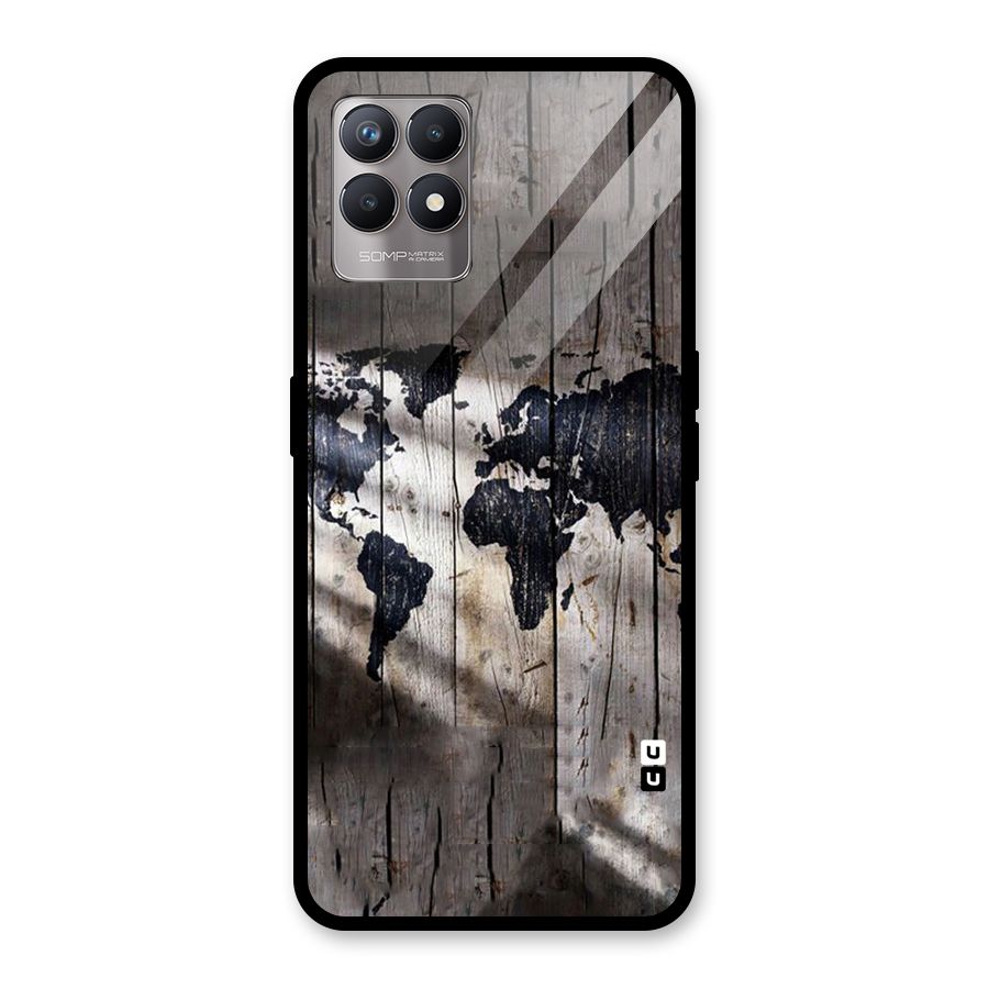 World Map Wood Design Glass Back Case for Realme 8i