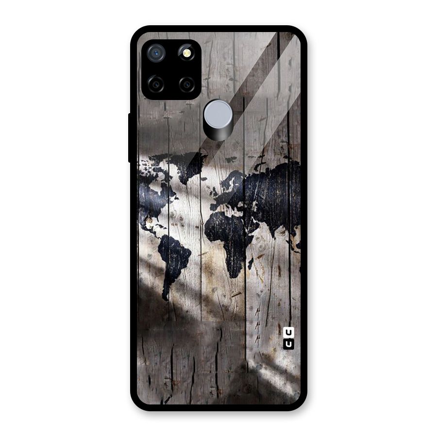 World Map Wood Design Glass Back Case for Realme C12