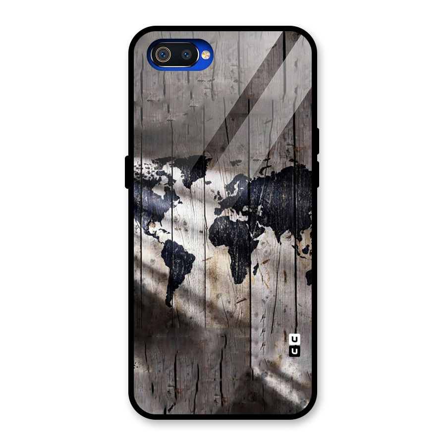 World Map Wood Design Glass Back Case for Realme C2
