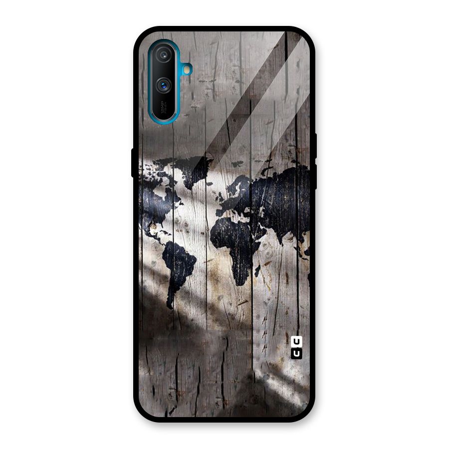 World Map Wood Design Glass Back Case for Realme C3